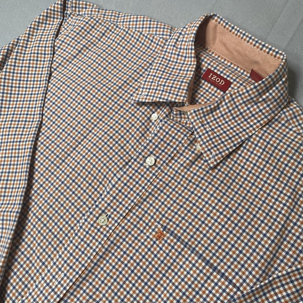 IZOD Shirt Mens Large Red Plaid Flannel Button Down Collar Long Sleeve